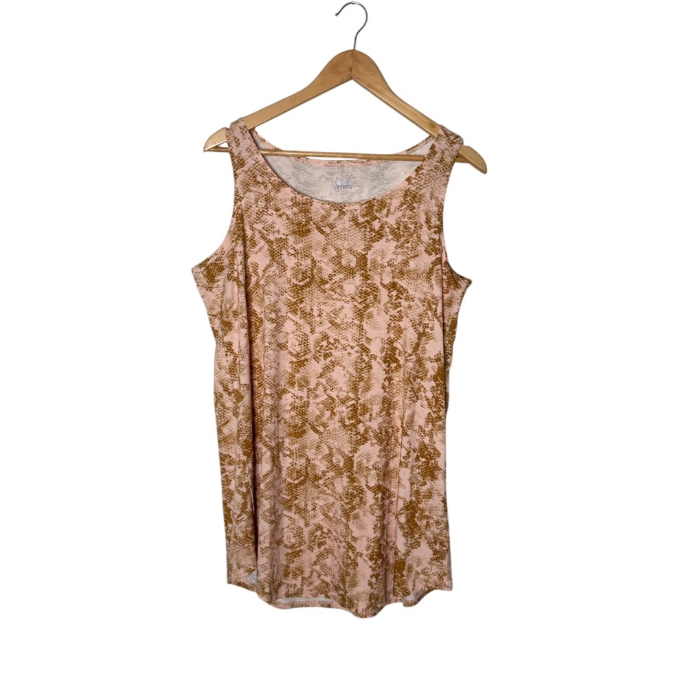 LOGO by Lori Goldstein Snakeskin Tank Top Size L Pink Brown Animal‎ Print
